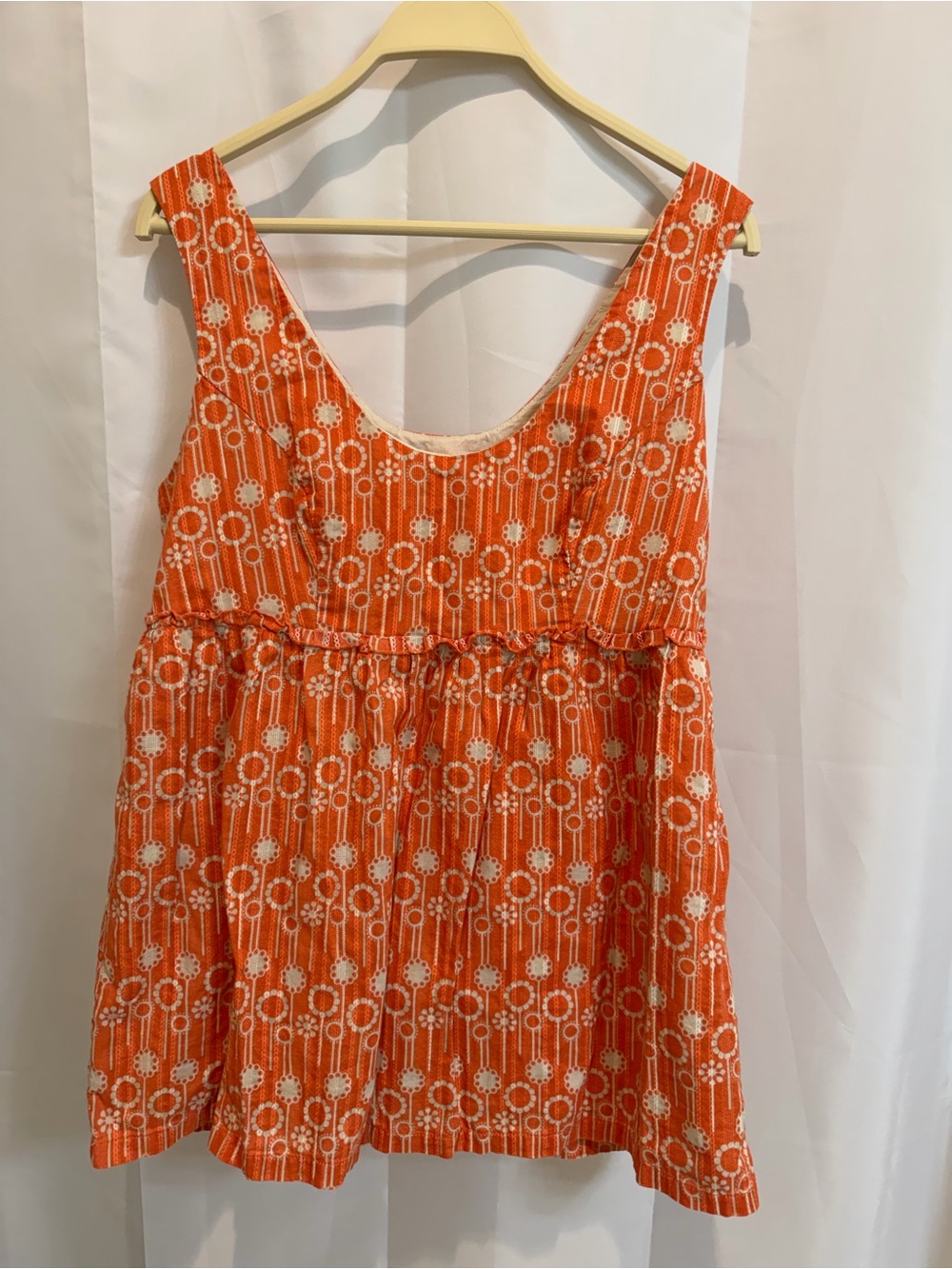 Fossil Orange and Cream Vintage Floral Sleeveless Blouse